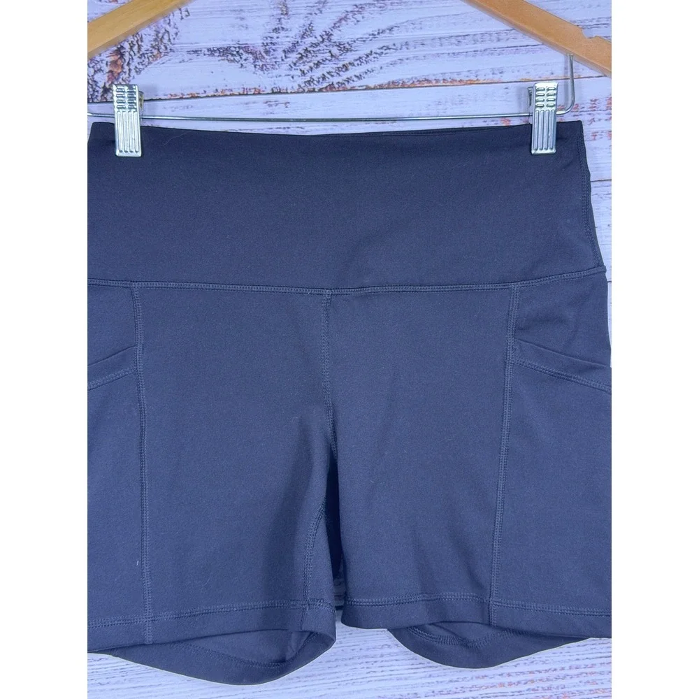 Yogalicious Lux Biker Shorts Womens Medium Black Side Pocket High Waist Athletic